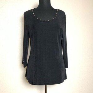 Travel Elegance Black studded Long Sleeve Side Slit slouchy blouse M